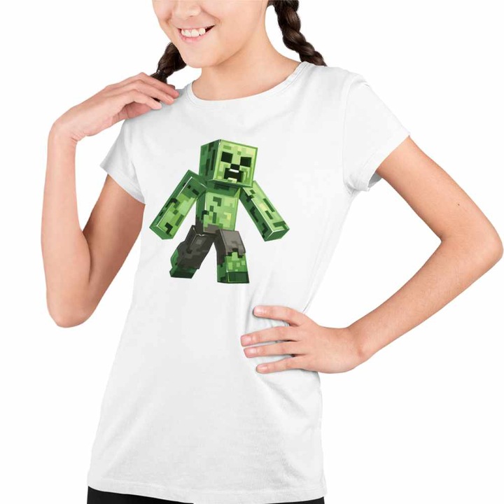 Tricou Copii Fete Creeper Vagabond Minecraft, Fehér
