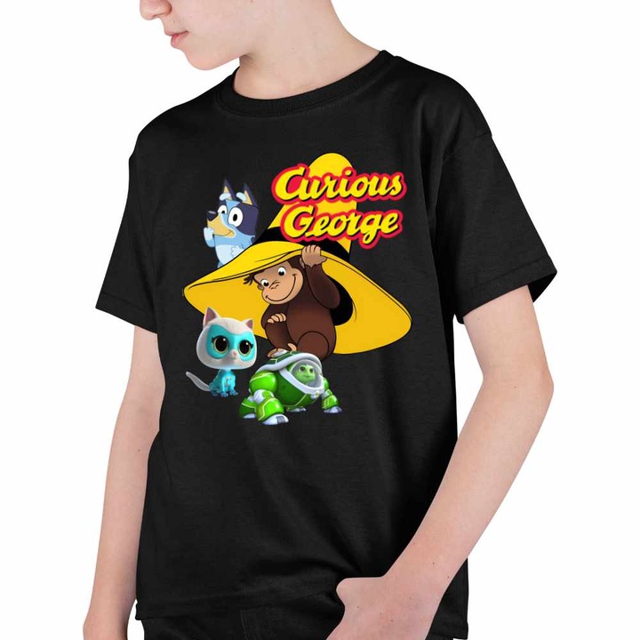 Tricou Copii Baieti Curiosul George Bluey Super Pisicute Robogobo, Fekete