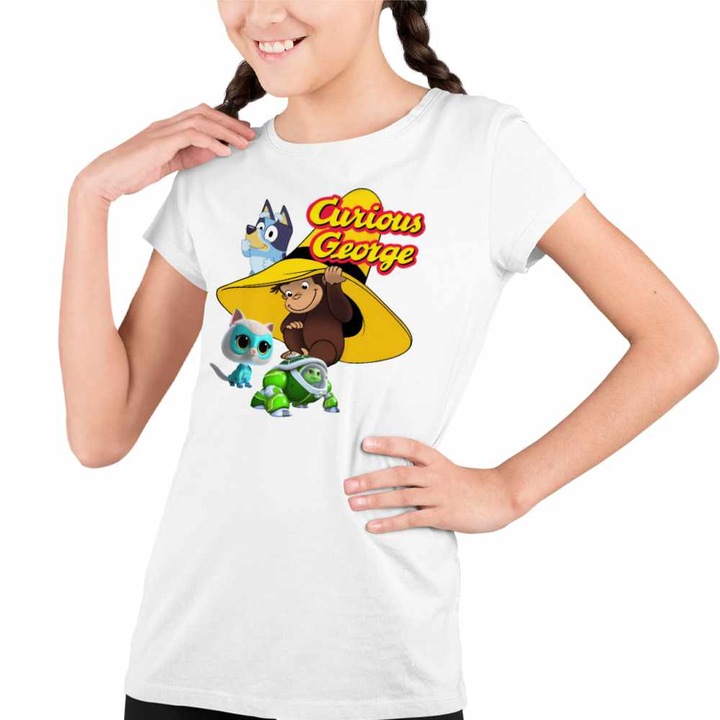 Tricou Copii Fete Curiosul George Bluey Super Pisicute Robogobo, Fehér