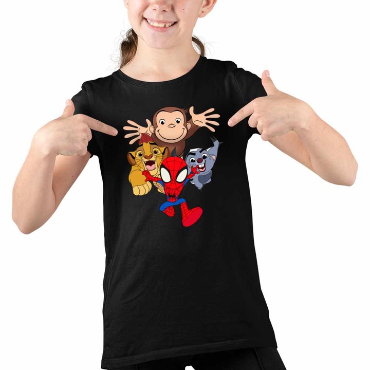 Tricou Copii Fete Curiosul George Garda Felina Zion Spidey, Fekete