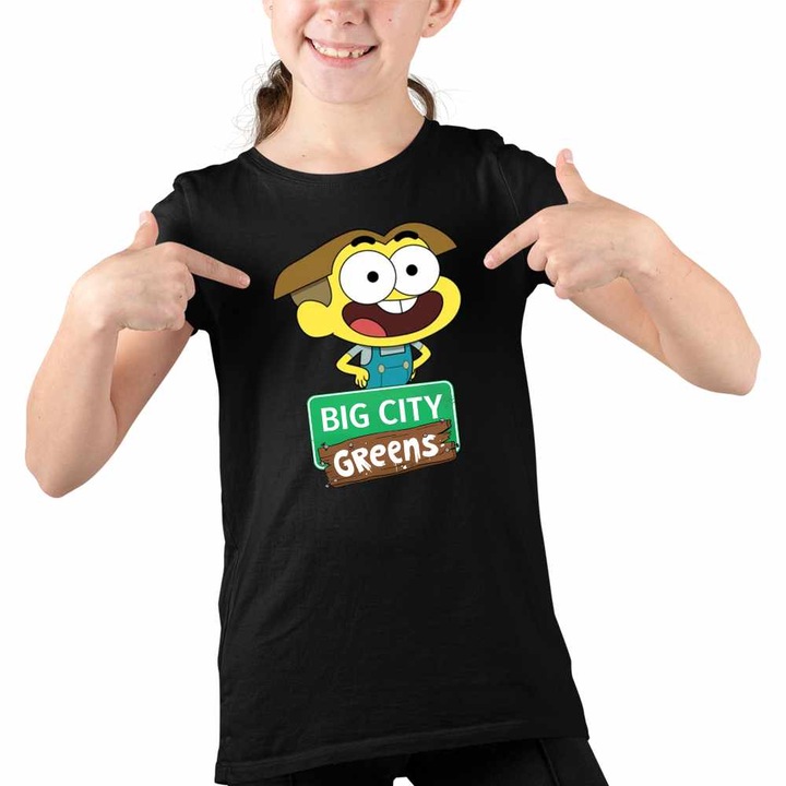 Tricou Copii Fete Familia Green Cricket Big City Greens, Fekete