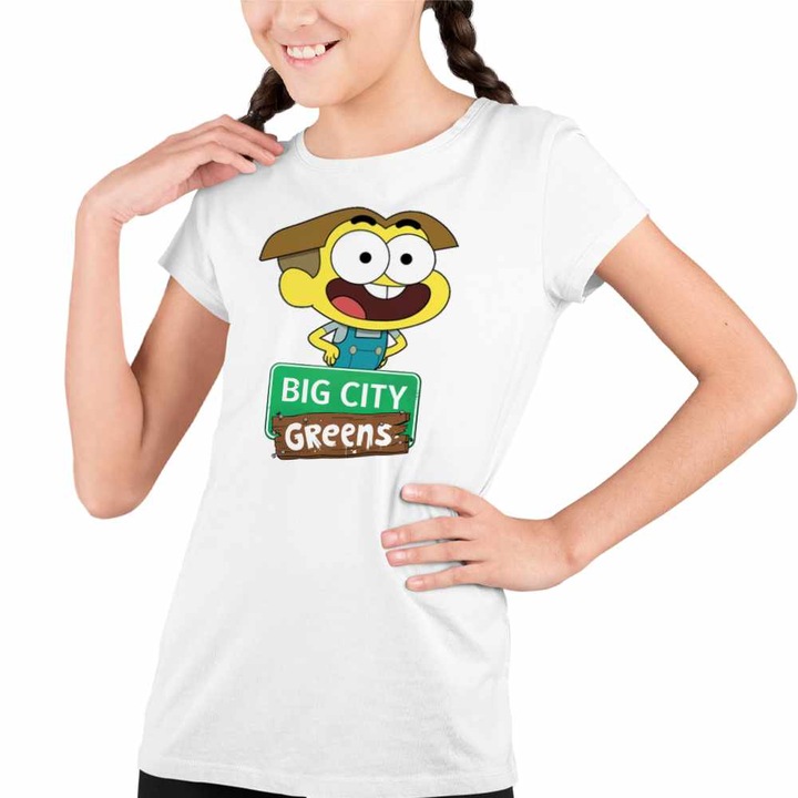 Tricou Copii Fete Familia Green Cricket Big City Greens, Fehér