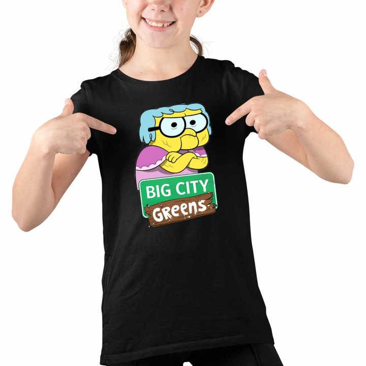 Tricou Copii Fete Bunica Familia Green la Oras Big City, Fekete