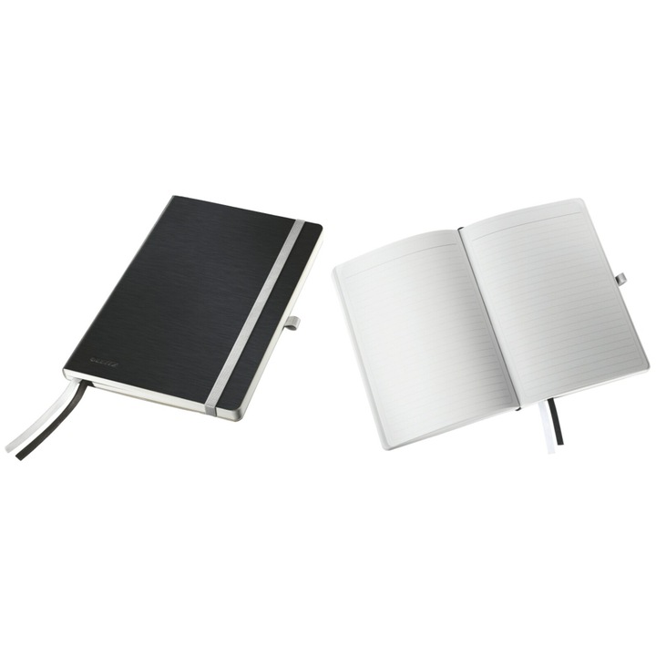 Caiet De Birou A5, Leitz Style, Coperti Flexibile - Negru Satin, Hartie Crem - Dictando