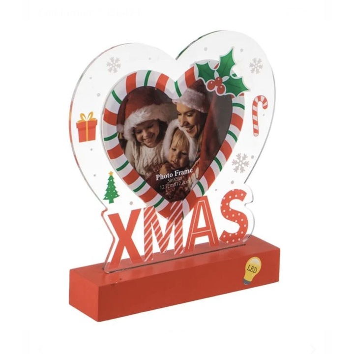 Rama Foto de Craciun Inima Candy cu LED-uri, 20x22cm