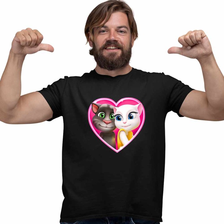 Tricou Barbati My Talking Tom Angela Love Valentines Day CoolTrend, negru, marime S