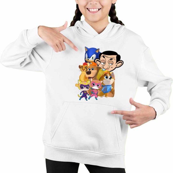 Hanorac Copii Fete Pupstruction Sonic Catelusi Constructori Mr Bean Super Pisicute Garda Felina Kion, Alb