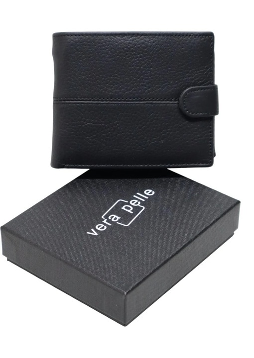 Portofel barbati Vera Pelle Q3181, piele naturala, RFID, 9 compartimente, negru, cu cutie cadou