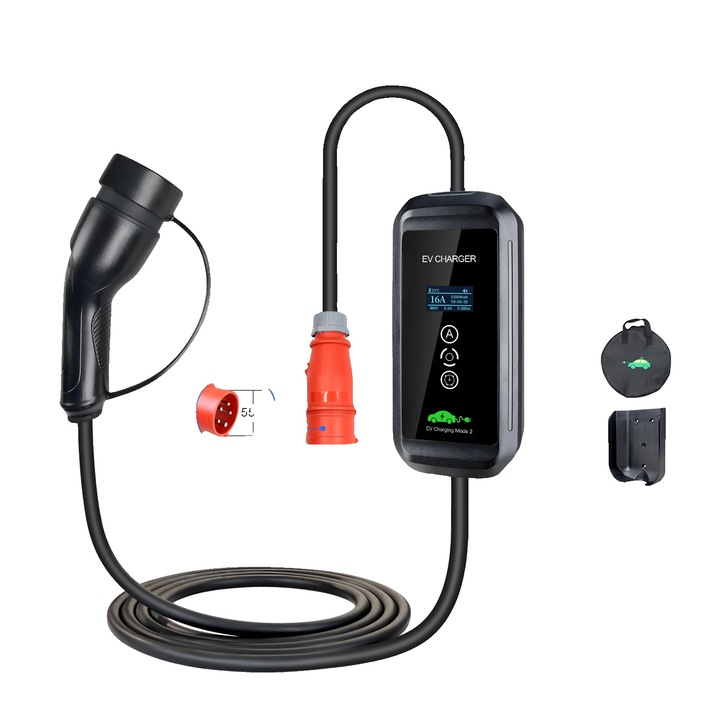 Incarcator EV, Tip 2, curent ajustabil, functie de timer, negru, 7m