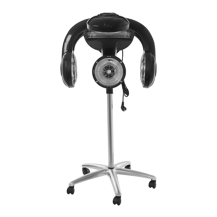 Сешоар с качулка, регулируема височина, бързо нагряване, черен, 64x125-161см