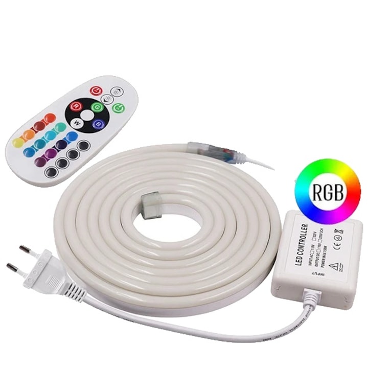 Benza LED Neon, 10m, design waterproof, RGB, consum redus de energie