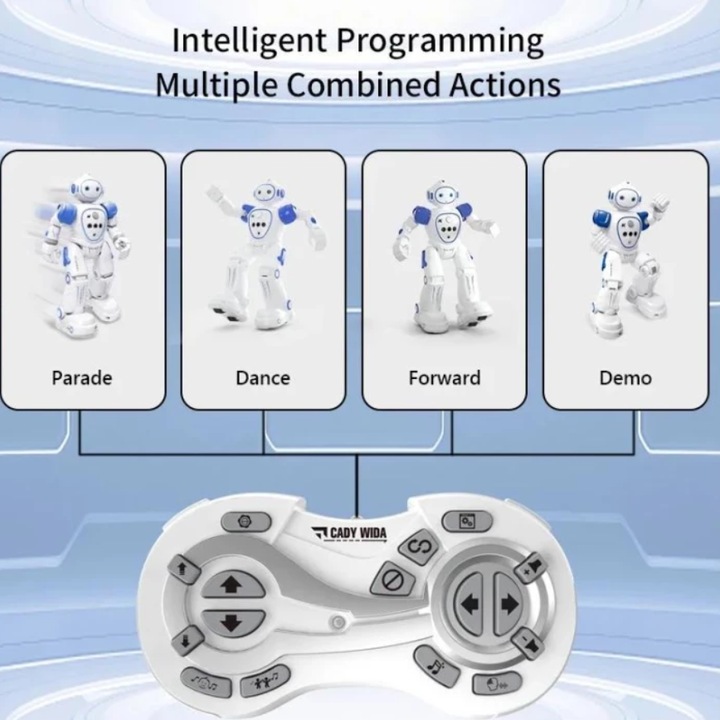 Robot Inteligent cu telecomanda, incarcare USB, acumulator inclus, 26.5x8x16 cm, Alb Albastru, + 8 Ani