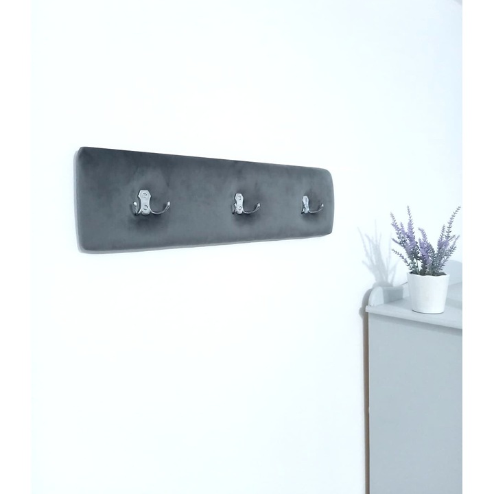 Basero kárpitozott fogas, szürke bársony, 15 x 60 cm