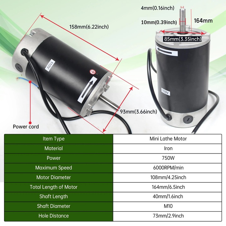 Motor pentru strung 750W, 220V, design robust, dimensiuni compacte