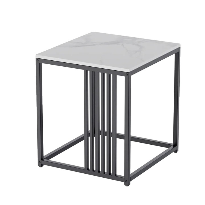 Ъглова маса, модерен дизайн, синтерована каменна плоча, бяла, 40x40x45см