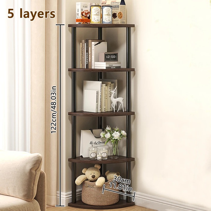 Tároló állvány, 5 szintes, modern minimalista design, fekete