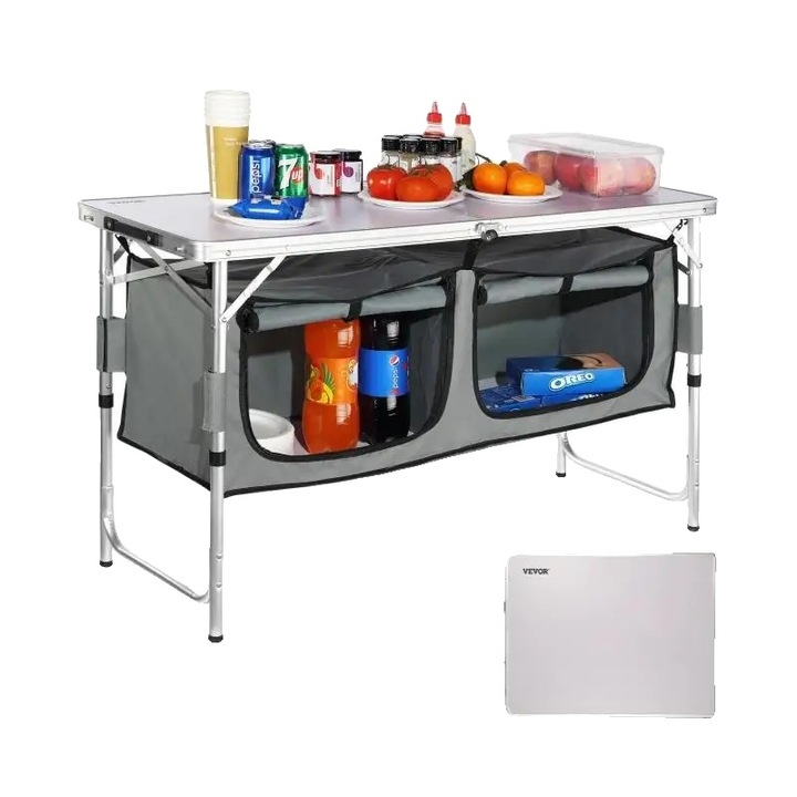 Masa de camping, 55"x27", MDF, inaltime ajustabila, capacitate 250 lbs, design stabil