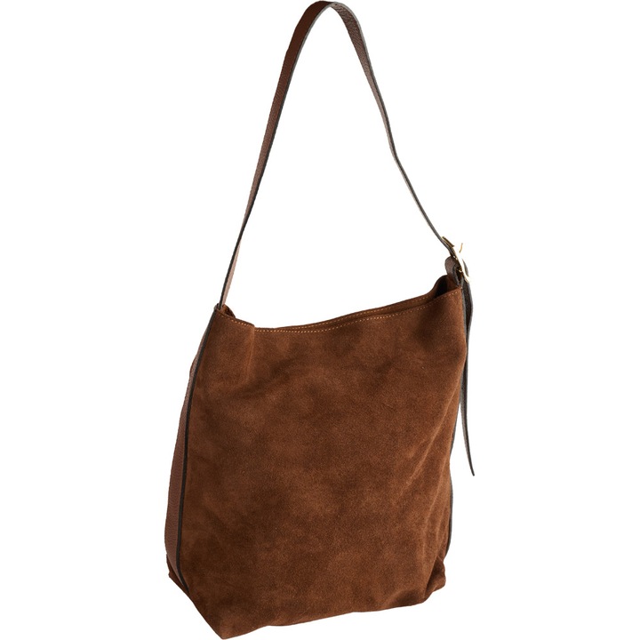 Geanta Margot din piele intoarsa 100% naturala maro coniac,8245