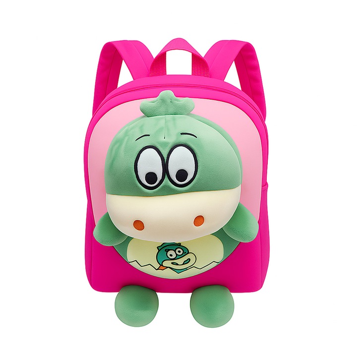 Раница за предучилищна възраст, за момичета + Плюшена играчка Дракон. Розов цвят, водоустойчива, 1 отделение