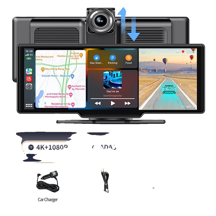 Camera auto DVR, 4K ADAS, 10.26 inch, 2 lentile, noapte, 3840x2160