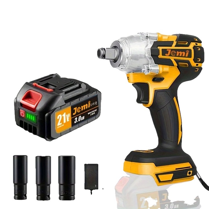 Cheie de impact electrica, motor fara perii, cu cuplu maxim de 588 Nm, 1 baterie, 3 prize, 21 V, 2 kg