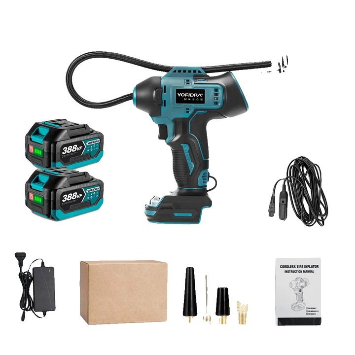 Compresor de aer, design portabil, presiune mare, 2 baterii, alimentare duala