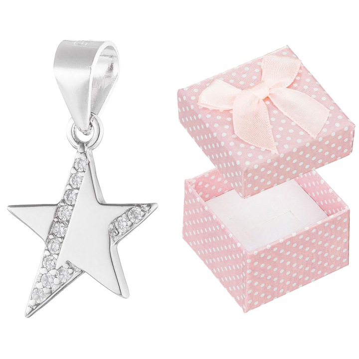 Pandantiv dama, argintiu, Siju, cu zirconii, argint, set cu cutie de cadou