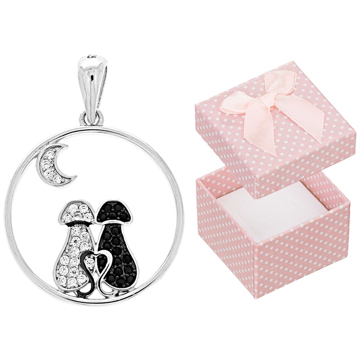 Pandantiv argintiu pisica cu zirconii, Siju