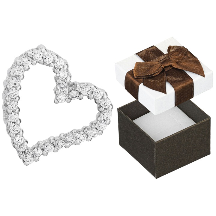 Pandantiv dama, Siju, argint, cu zirconii, forma inima, argintiu