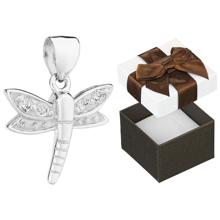 Pandantiv dama, Siju, cu cristale, model libelula, 2x3cm, argintiu