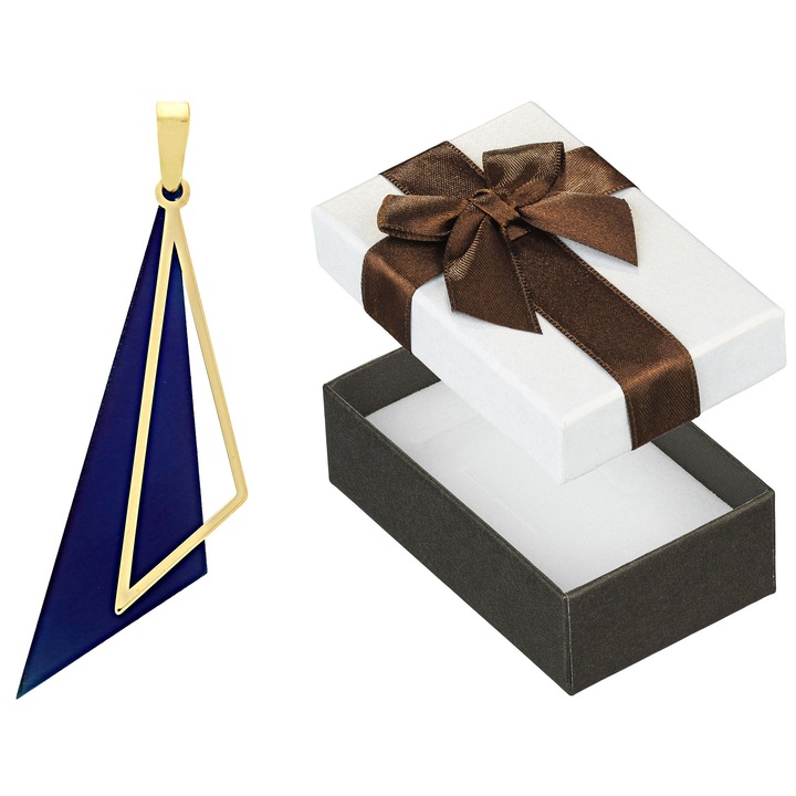 Pandantiv triunghiular, Siju, auriu/albastru, argint/titan