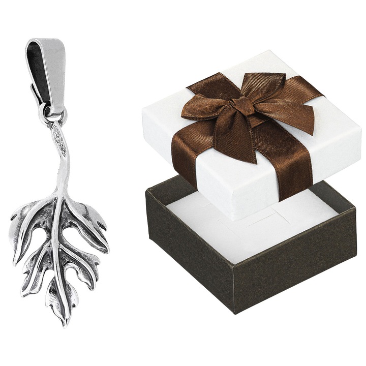 Pandantiv dama Siju, frunza retro vintage, argintiu, argint