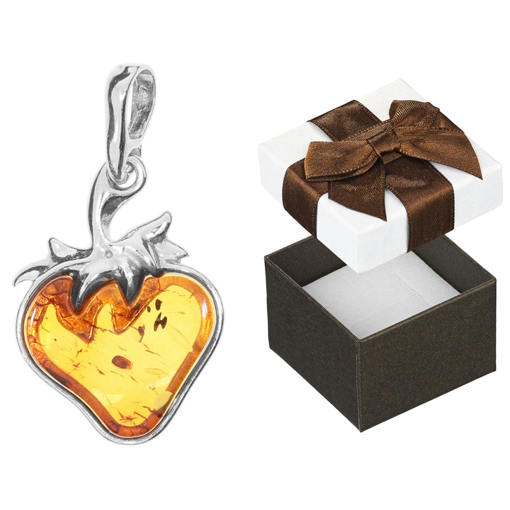 Pandantiv dama Siju, trandafir, cu chihlimbar, argint