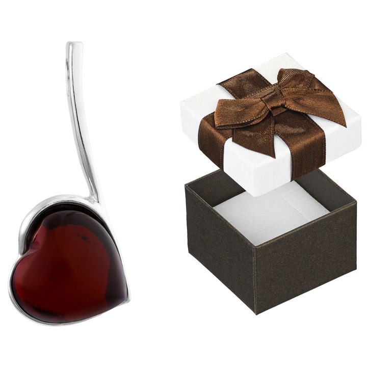 Pandantiv argintiu in forma de inima cu chihlimbar, Siju