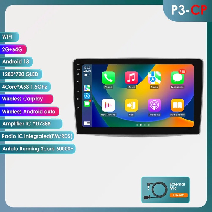 Player multimedia auto, 9", touchscreen, 50W x 4, 32G, P3CP
