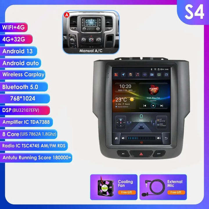 Radio auto S4 A, multimedia, 9.7 inch, 50W x 4, suport 128GB,