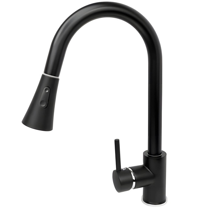 KESNUP mosdókagyló kihúzható zuhanyzóval és fogantyúval 2 funkcióval (normál sugár / permet), meghosszabbítható tömlő (kb. 80 cm), matt kivitel, magas beépítés, ideális modern és tágas mosdókhoz, ökotech - akár 50%-os megtakarítás, alumínium, Fekete