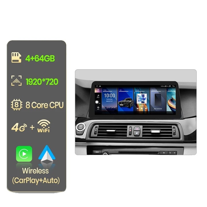 Sistem audio auto, 12.3 inch, 4-64GB, display de inalta rezolutie, suport multimedia, compatibil cu BMW 5 Series 2011-2017