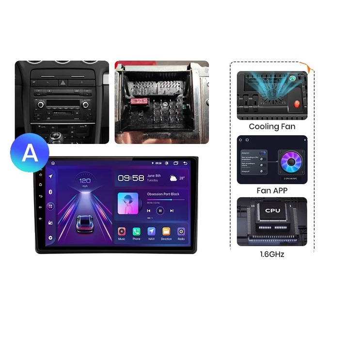 Radio auto multimedia V1 Plus, 2G 32G, 4x45W, 9x compatibilitate Audi A4 B6, conectivitate versatila