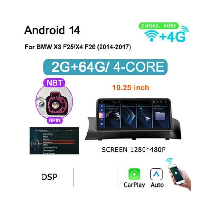 Sistem multimedia auto, unitate de navigatie, 12.5", 4G RAM, suport GPS, HPL-NBT-2G64G