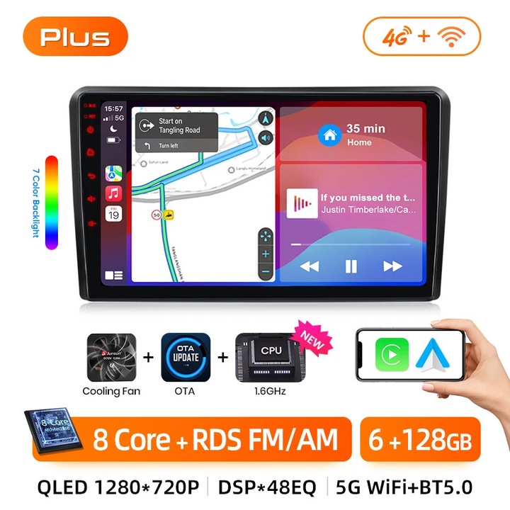 Радио за кола мултимедия, 9", 6GB 128GB, многоезична поддръжка, съвместимо с Honda Civic Hatchback 2012-2017