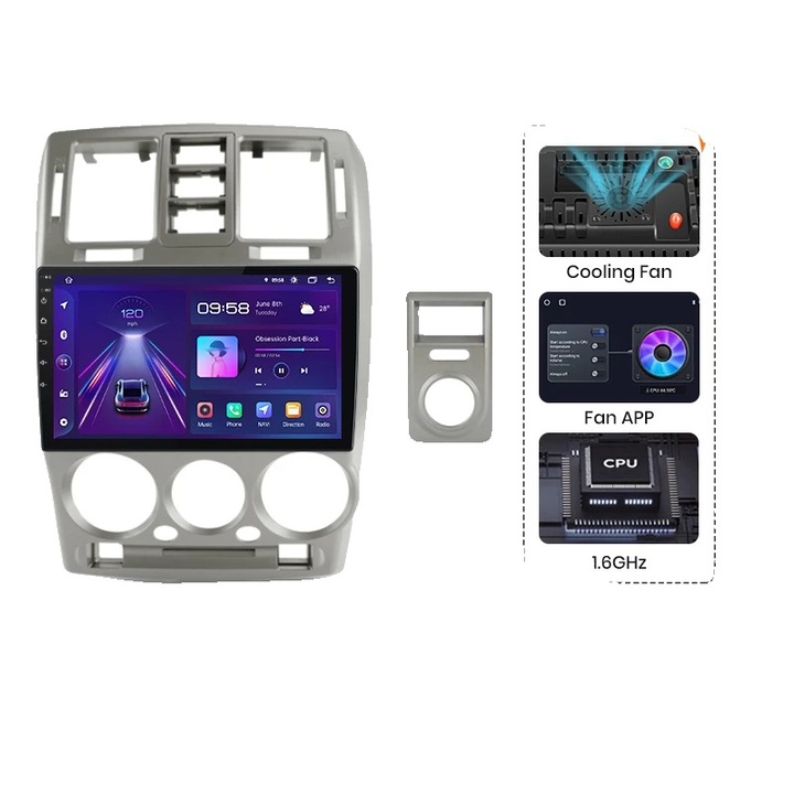 Sistem multimedia auto V1 Plus, 9", 4G 64G, compatibil Hyundai Getz 2002-2006, suport formate diverse