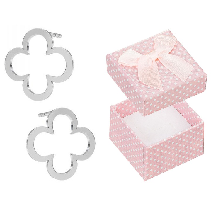 Cercei argintii mari, Siju, trifoi cu patru foi, bijuterii dama