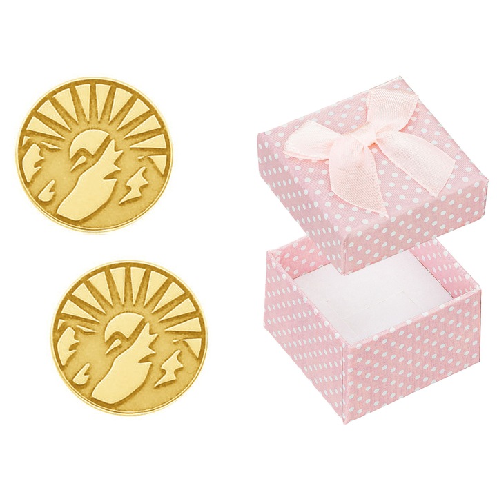 Cercei dama, Siju, aurii, cu gravura, model soare, set