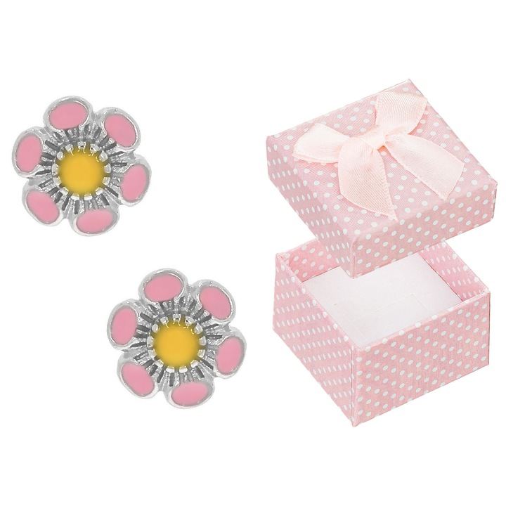 Cercei Siju, flori roz, email, bijuterii dama