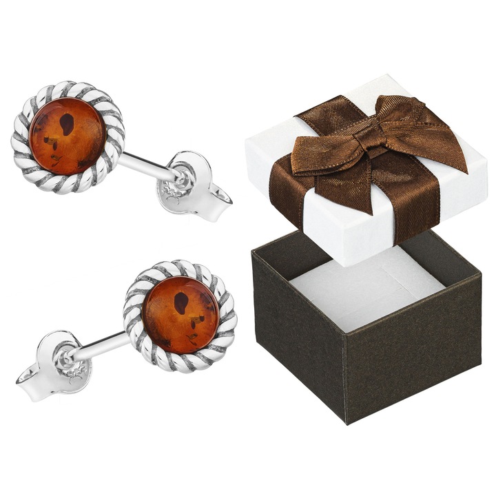 Cercei dama Siju, cercuri din argint cu chihlimbar, 8mm