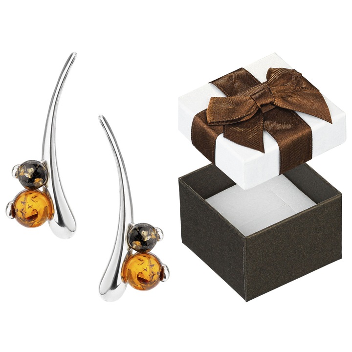 Cercei dama Siju, argint 925, cu chihlimbar, eleganti