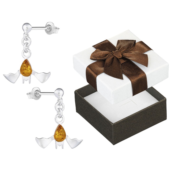 Cercei argintii cu chihlimbar, Siju, delicati, de dama