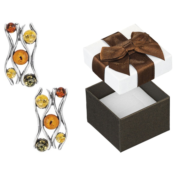 Cercei dama Siju, cu chihlimbar, colorati, oxidati