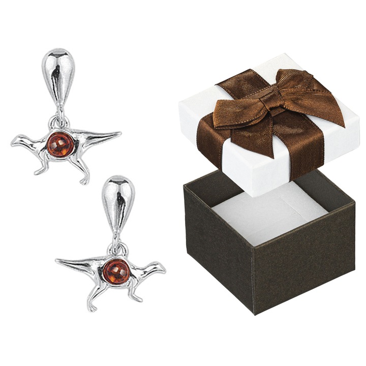 Cercei argintii cu dinozauri si chihlimbar, Siju, 925